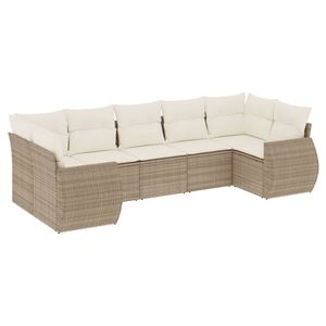 Conjunto de Sofá de Jardín Grande con Patas Ajustables en Ratán Sintético PE Beige, Muebles de Jardín Ajustables - Product Image 2