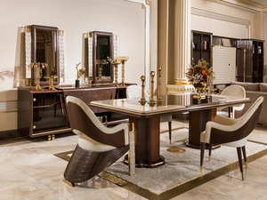 Juego de Comedor de Madera de Teca Sólida de Estilo Moderno de Mediados de Siglo, Negro y Dorado, 7 Piezas, Mesa Rectangular Antigua, para Hotel, Apartamento, Villa, Hogar - Product Image 6