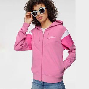 Custom Women Pink <b>Zip</b> <b>Up</b> Hoodie Colorblock Fleece Sport Tracksuit Jacket Casual Embroidered Oversized Streetwear Sweatshirt Best - Product Image 3