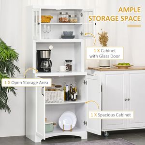 Mobile dispensa bianco con anta in vetro e spazio per microonde, ripiani regolabili per cucina e sala da pranzo - Product Image 5