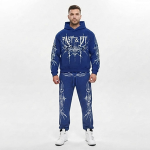 Survêtement décontracté à capuche pour homme, imprimé, 100 % coton, respirant, écologique, grandes tailles, confortable, tendance hiver 2-en-1 - Product Image 1