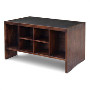 Juego de Muebles de Oficina Estilo Pierre Jeanneret al por Mayor, Escritorio de Madera Maciza con Superficie de Cuero Verde y Silla de Oficina de Ratán con Patas en V - Product Image 5