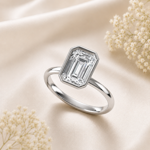 Excellent <b>Emerald</b> Cut Lab Grown Diamond <b>Ring</b> 925 <b>Silver</b> 9kt, 14kt, 18kt Gold Diamond <b>Rings</b> for Women's Engagement <b>Ring</b> - Product Image 1