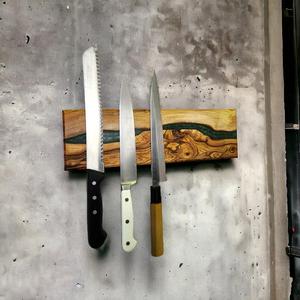 Planche de rangement magnétique pour couteaux en bois et résine, artisanale, de qualité supérieure, à fixer au mur, porte-couteaux de cuisine, décoration d'intérieur - Product Image 6
