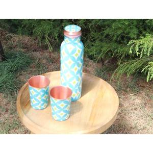 Customizable Designs Copper Water <b>Bottle</b> With 2 Glass Set Floral Print Enamel Coated Food Grade Metal Water <b>Bottle</b> Home Drinking - Product Image 5