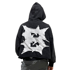 Sudadera con capucha de estilo urbano para hombre, de diseño personalizado, con efecto desgastado, de gran tamaño, de tejido grueso, con lavado vintage, bordado y patchwork, de corte cropped y estilo boxy - Product Image 5