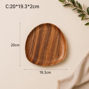จานไม้ลายนูน จานไม้มีหูจับ จานไม้น้ำหนักเบา จานไม้ใช้ซ้ำได้ - Product Image 3