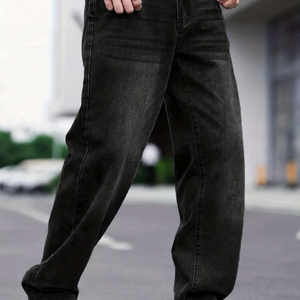 GREEN SWIFT INDUSTRIES Jeans pour hommes sur mesure, coupe droite ample, taille mi-haute, longueur intégrale, grande taille - Denim épais imperméable - Product Image 2