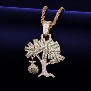 Collier chaîne à maillons en corde avec pendentif Arbre à Monnaie en Moissanite plaqué or 18 carats, style Hip Hop Iced Out, pour homme - Product Image 4