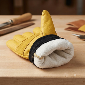 Heavy Duty Driver Style <b>Leather</b> Work Gloves Yellow Goat Grain <b>Leather</b> With Black Safety <b>Cuff</b> For Construction & Industrial Use - Product Image 3