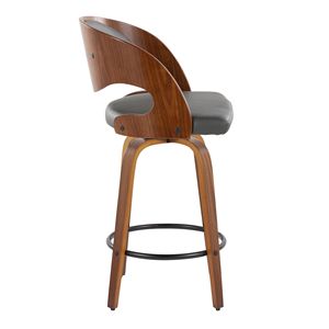 Pino 26 \ "Set moderno sgabello da Bar a altezza fissa in legno di noce 2 sgabelli da Bar in ecopelle in metallo nero - Product Image 3
