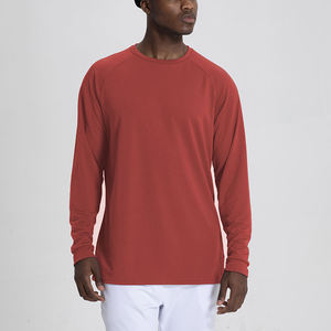 T-shirt à manches longues pour homme, rouge, col rond, coupe classique, couleur unie, décontracté, tricoté, séchage rapide, polyester - Product Image 3
