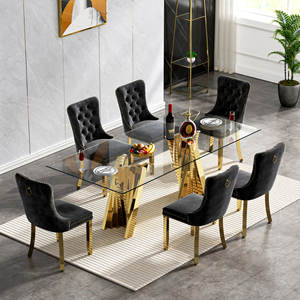 Mesa de Comedor Rectangular Moderna de Acero Inoxidable Dorado para Hogar, Hotel y Apartamento - Product Image 6
