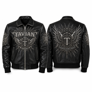 Veste en cuir véritable pour homme de haute qualité, personnalisable, écologique, coupe-vent, style streetwear, avec fermeture éclair et logo frontal. - Product Image 3
