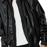 Blouson Bomber Homme Noir en Cuir Véritable Style Streetwear Col Chemise Double Fermeture Éclair Devant Poignets et Ourlet Élastiques Coupe Décontractée Vêtement d'extérieur Premium