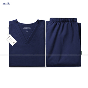 Conjunto de Uniforme Médico para Mujer, Cuello en V, Color Azul Marino, Manga Corta, Tejido de Algodón y Poliéster, Incluye Pantalones - Product Image 4