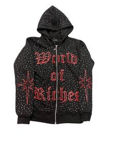 Sudadera con capucha desgastada lavada con ácido de gran tamaño para hombre 500GSM 100% algodón French Terry Sun Faded Rhinestone bordado pantalla - Product Image 5