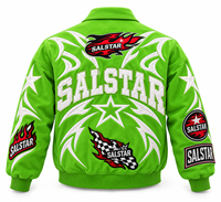 Veste bomber de course verte personnalisée pour homme avec patchs brodés, veste varsity streetwear, veste de mode avec logo personnalisé