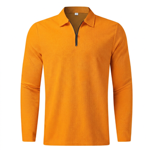 Polo à manches longues en tricot pour homme, fermeture éclair, style décontracté uni, gris - Product Image 5
