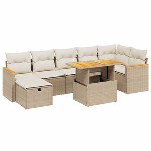 Ensemble de salon de jardin en rotin PE beige 8 pièces, aménagement de jardin extérieur - Product Image 2