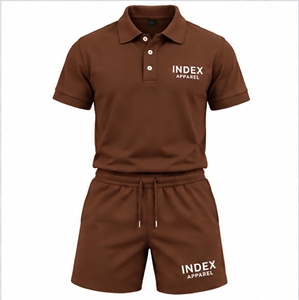 ชุดเสื้อโปโลและกางเกงขาสั้นสีน้ำตาลสำหรับผู้ชาย ยี่ห้อ INDEX APPAREL แขนสั้น สีพื้น ผ้าถัก ระบายอากาศได้ดี ชุดลำลอง 2 ชิ้น - Product Image 1