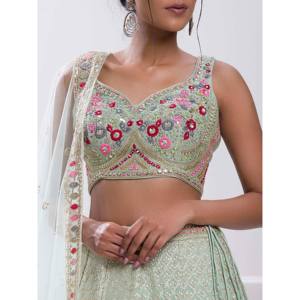 Stunning Pista Green <b>Sequins</b> Georgette Traditional Lehenga Choli for Women - Product Image 3
