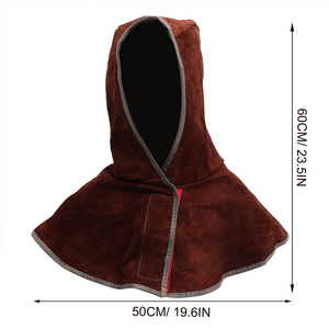 Welding Hood Cowhide Split Leather Welding Protective <b>Caps</b> With Neck Shoulder Drape Best Performance Firefighting Hood - Product Image 2