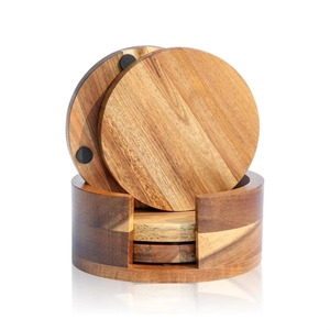 Handmade Acacia Wood & Epoxy Resin Inlay Absorbent Coasters 10cm <b>Cup</b> <b>Mats</b> Cylindrical Holder Heat-Resistant Table REHMAN CRAFT - Product Image 1
