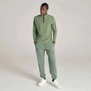 Men's Dark Green Golf Quarter-Zip Long Sleeve Knitted Polyester Shirt <b>Sweat</b>-Wicking Breathable Quick Dry Sporty <b>Top</b> - Product Image 5