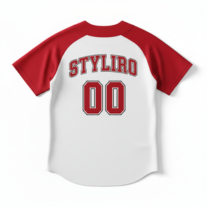 Styliro Baseball Jersey <b>Red</b> White Short Sleeve Button Front Unisex Adult Breathable Polyester Sportswear - Product Image 3