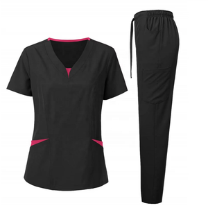 Ensembles de blouses médicales unisexes à col montant, manches courtes, en tissu tricoté coton-polyester, respirants, confortables, personnalisables pour hôpital - Product Image 6