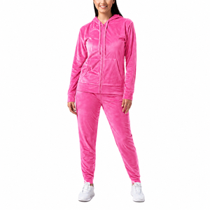 Ensemble sweat à capuche zippé uni et jogging pour femme, en polyester doux, vêtements de sport en gros - Product Image 6