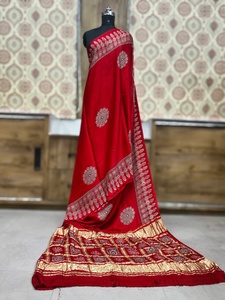 Luxury Ajrakh <b>Art</b> Print Saree with Woven Checks Pallu Ethnic Wedding Festival Collection - Product Image 1