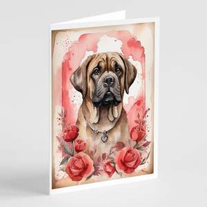 Mastiff Valentine Roses A7 Tamaño 5x7 Tarjetas de notas en blanco Paquete caprichoso de 8 con sobres para saludos y notas - Product Image 1