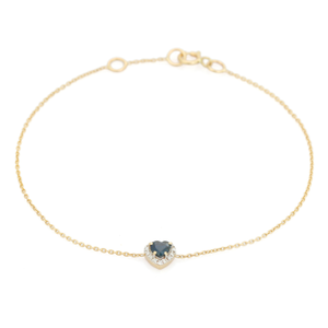 Bracelet Halo en Or Jaune 14K Original de Haute Qualité avec Saphir Bleu en Forme de Cœur et Diamant Taillé Rond, Bijou Délicat - Product Image 6