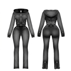 Conjunto de 2 Piezas de Sudadera con Capucha y Pantalones Deportivos para Mujer, Primavera 2025, Transpirable, Ligero, Personalizado, Lavado al Ácido, de Fabricantes de Ropa - Product Image 1