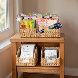 Lot de 3 paniers de rangement trapézoïdaux en jacinthe tressée ISLA pour étagères de garde-manger, bacs de rangement en osier polyvalents pour la maison, vente en gros - Product Image 3