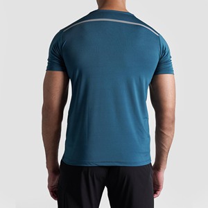 Camiseta Deportiva de Punto para Hombre, Azul, Manga Corta, Cuello Redondo, Corte Ajustado, Secado Rápido, Largo Regular, Color Sólido - Product Image 4