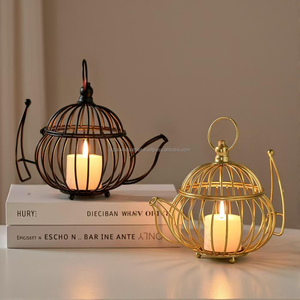 เชิงเทียนลวดเหล็กทรงหม้อโลหะรูปทรงเรขาคณิตเทียนสก์ท็อปเครื่องประดับโลหะ - Product Image 3