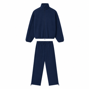 Conjunto de chándal de invierno para hombre, de forro polar grueso, con chaqueta holgada con cremallera y pantalones deportivos acampanados, estilo urbano, de 2 piezas. - Product Image 1