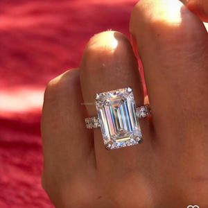 Moissanite Diamond 925 Sterling <b>Silver</b> Elegant <b>Emerald</b> Cut <b>Ring</b> With Brilliant Center Stone For Jewelry Buyers - Product Image 1