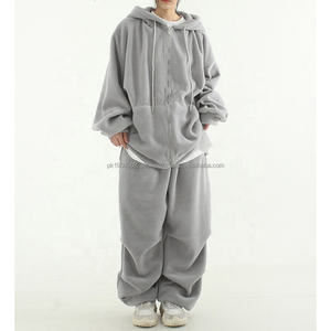 Ensemble sweat à capuche zippé brodé en polaire personnalisé surdimensionné confortable joggers costumes vêtements de rue coton laine sweats à capuche survêtement survêtement - Product Image 3