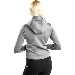 Chaqueta de equitación para mujer con capucha, corte ajustado, con cremallera, abrigo para jinete, elástica, transpirable, ropa deportiva para exteriores, gris - Product Image 3