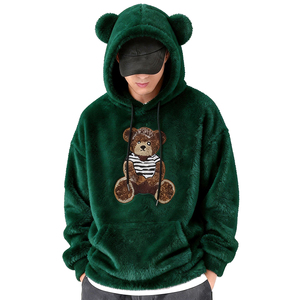 Felpa con Cappuccio da <span class=keywords><strong>Uomo</strong></span> in Pile Doppio Strato con Ricamo Orso Cartone Animato, Manica Lunga, 100% Poliestere, Calda, Casual Autunnale, ODM - Product Image 2