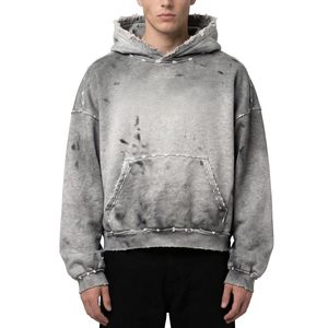 Sudadera con Capucha Extra Grande para Hombre, Lavada al Ácido, 100% Algodón, Estilo Desgastado, Efecto Desteñido por el Sol, Ropa Urbana - Product Image 6