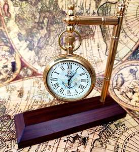 Vintage Brass <b>Desk</b> <b>Clock</b> with Wooden Base Antique Table <b>Clock</b> Nautical Decorative Timepiece for Home Office Decor Wholesale OEM - Product Image 5