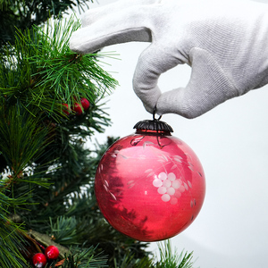 Adornos Navideños de Cristal Transparente Rojo, Bolas Colgantes Vintage Grabadas, Adornos para Árbol de Navidad - Product Image 3
