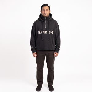Custom <b>Men's</b> Heavyweight Oversized <b>Half</b> <b>Zip</b> Fleece Winter Hoodie Vintage Wash Drop Shoulder Raw Hem Streetwear Pullover 100% - Product Image 1