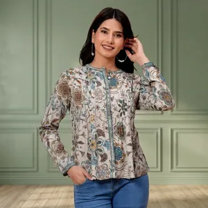Women Floral Printed Long Sleeve <b>Shirt</b> <b>Mandarin</b> <b>Collar</b> Button Front Elegant Casual Top Relaxed Fit Lightweight Everyday Wear - Product Image 4