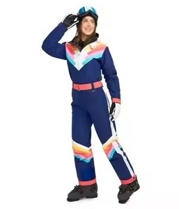 High Quality Women's Color Blocked Ski Jumpsuit With Hooded Zipper Closure Waterproof Polyester Nylon One Piece <b>Snow</b> Wear <b>Suits</b> - Product Image 2